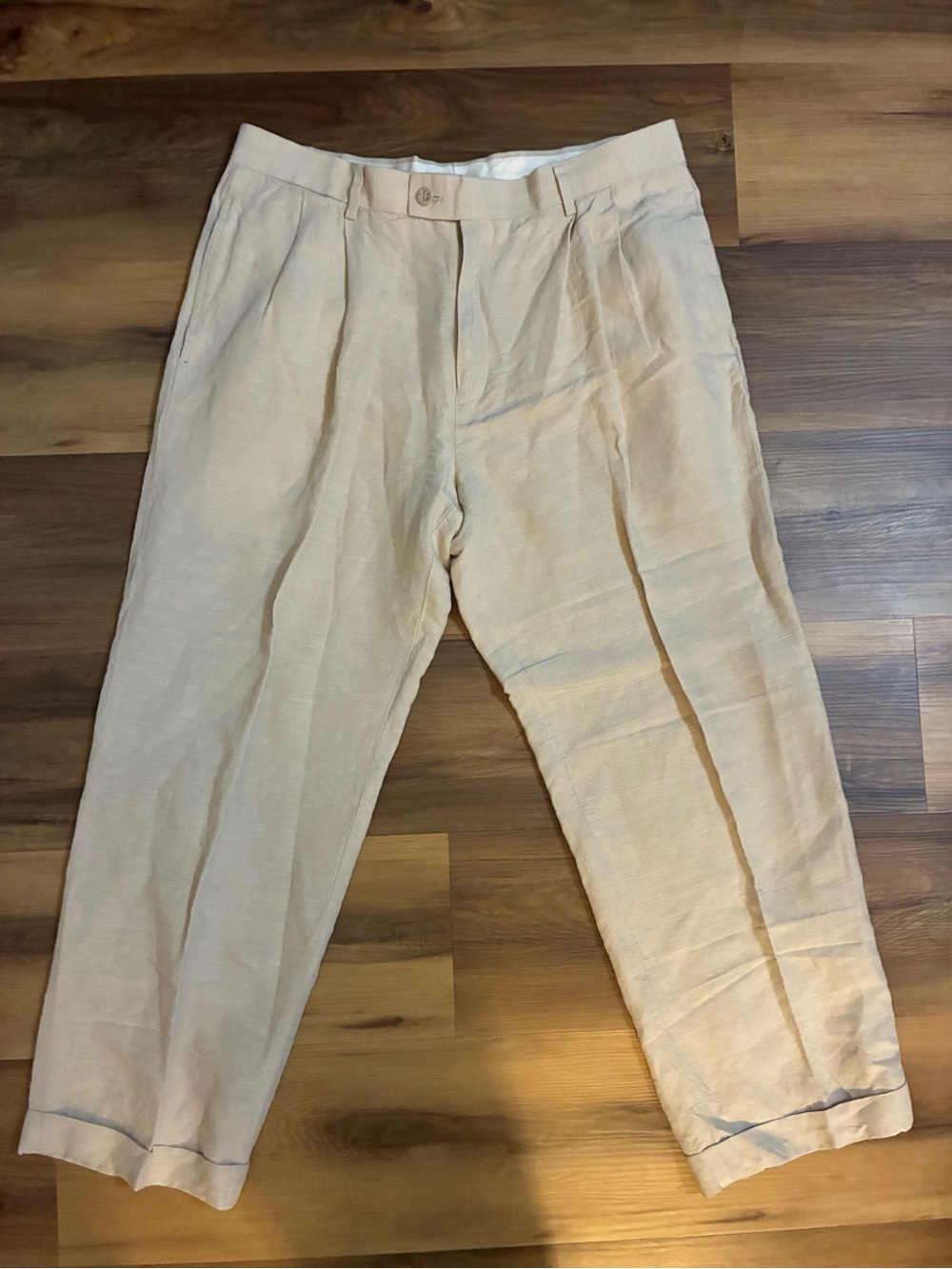 VTG Beige pleated linen trousers LR2 line by Louis Raphael 34x30 Comfortable EUC